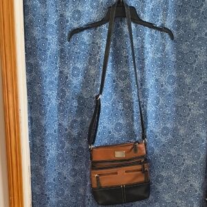 Stylish Black and Brown  Crossbody Bag (Has A Tiny White Spot On Bottom Left)